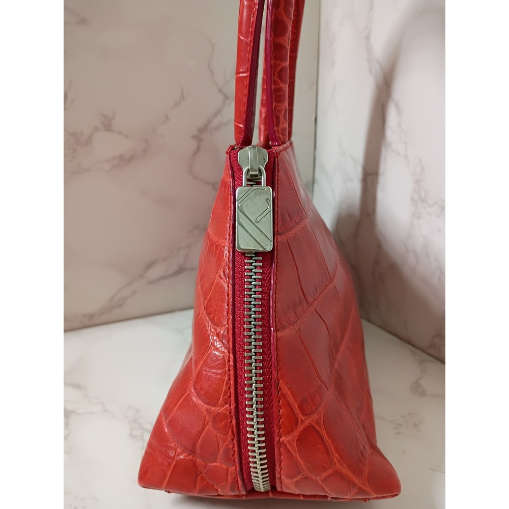 FURLA Vintage Red Crocodile-Embossed Leather Handbag - EUC - Picture 3 of 8
